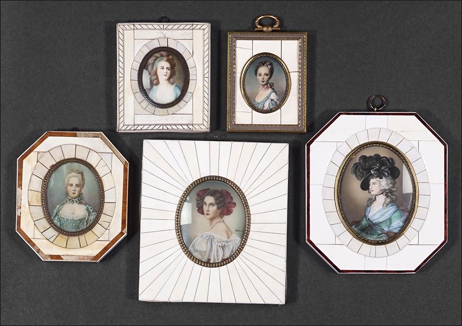 Five Victorian Bone Frame Portraits.: Five Victorian Bone Frame Portraits. Featuring five Victorian and Edwardian portraits in bone frames Largest: 5 1/2" x 5"