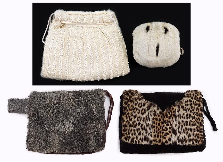 A Group of Vintage Fur Muffs.: A Group of Vintage Fur Muffs. Consisting of a mink muff, a Persian lamb muff, a white rabbit and a leopard print 16" x 12"