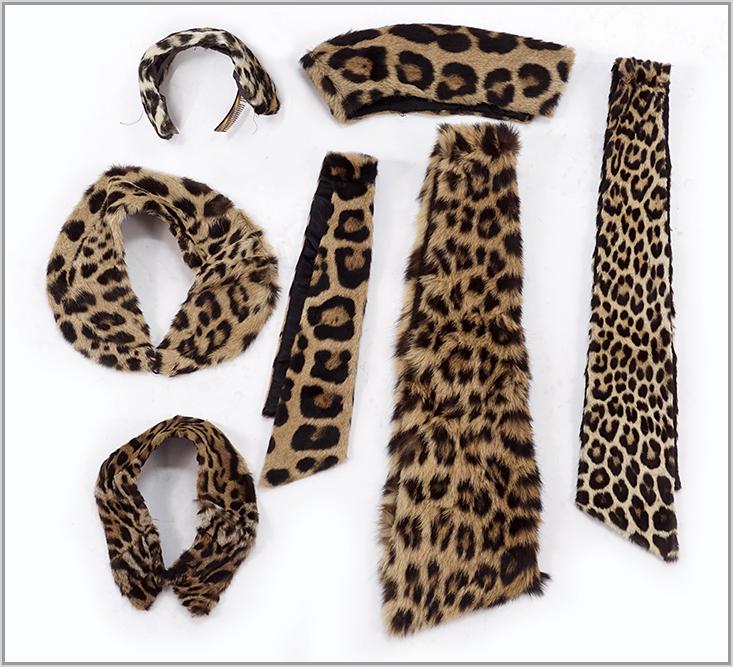 A Group of Vintage Leopard Collars.: A Group of Vintage Leopard Collars. Consisting of six collars and a head band