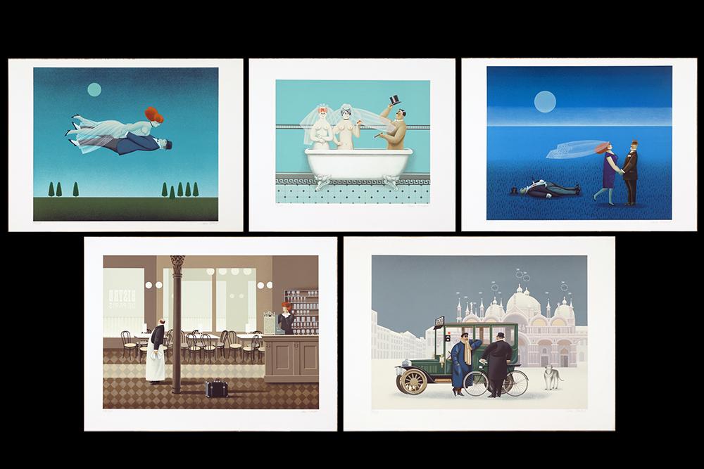 Jan Balet (German 1913-2009) Five Color Lithographs.: Jan Balet (German 1913-2009) Five Color Lithographs. Each pencil signed lower right and numbered from editions of 300, published 1988-90 by Circle Fine Art, Chicago, unframed Largest: 19 1/2" x 27 1/2