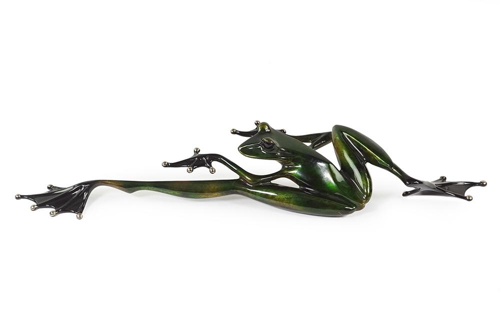 Tim Cotterill (British, B. 1950) Green Frog.: Tim Cotterill (British, B. 1950) Green Frog. Polychrome bronze frog. Signed and numbered twice EV 68/250 and 4068/5000 on the underside 2 1/2" x 18" x 4"