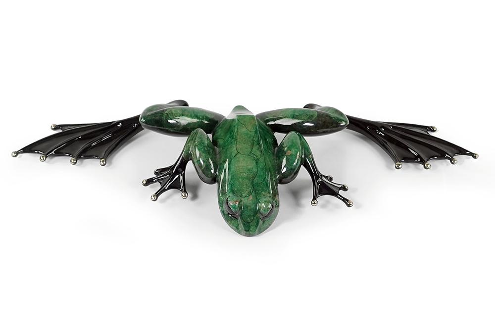 Tim Cotterill (British, B. 1950) Green Frog.: Tim Cotterill (British, B. 1950) Green Frog. Polychrome bronze frog is signed, dated 04 and numbered twice 409/5000 and EV 9/25 2 1/2" x 17" x 6 1/2"