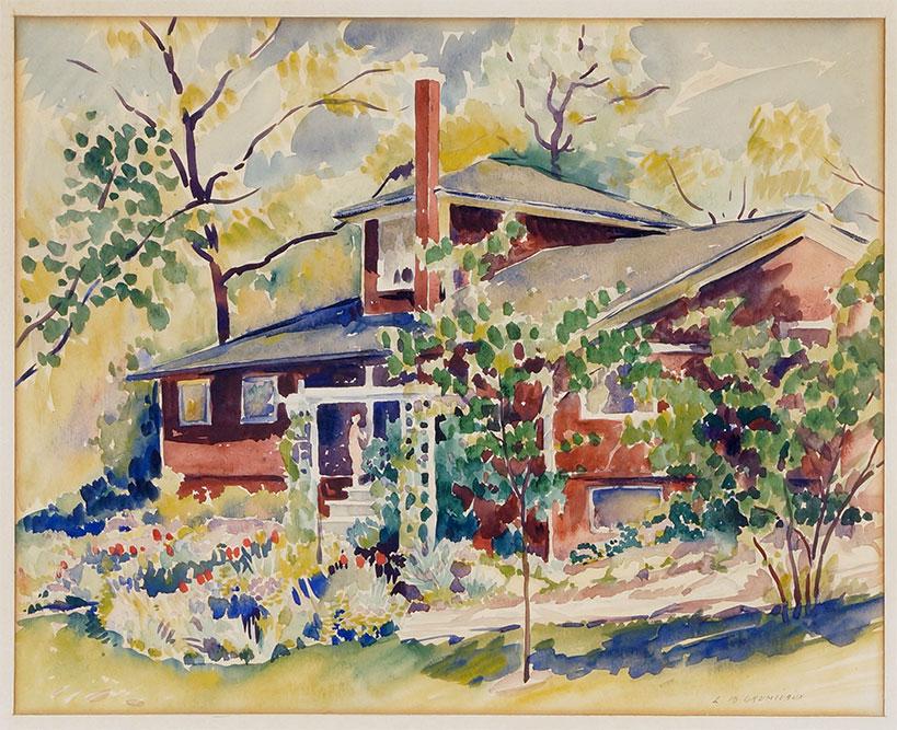 Louis Phillipe Grumieaux (Belgian-American, 1872-1953): Louis Phillipe Grumieaux (Belgian-American, 1872-1953) Grandmother's Red House. Watercolor, signed lower right. Provenance: Estate of the artist 12 1/2" x 15 1/2" Frame: 21 1/2" x 24"