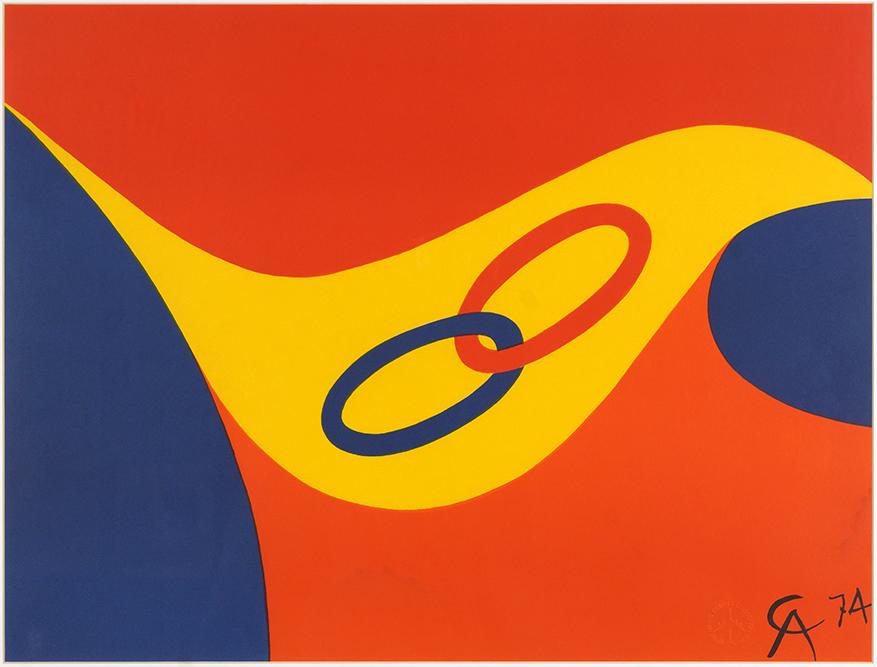 Alexander Calder (American, 1898-1976) Friendship Ring.: Alexander Calder (American, 1898-1976) Friendship Ring. Color lithograph, 1974. Signed in the stone. Bearing the blindstamp of "The Flying Colors Collection 1975" Sight: 19.75" x 25.25" Frame: 29" x 3