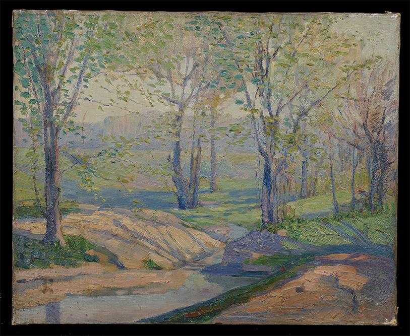 Louis Phillipe Grumieaux (Belgian-American, 1872-1953): Louis Phillipe Grumieaux (Belgian-American, 1872-1953) Creek in Spring. Oil on canvas, unsigned, unframed. Provenance: Estate of the artist 16" x 20"