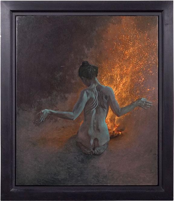 Craig McPherson (American, B. 1948) Fire Voices.: Craig McPherson (American, B. 1948) Fire Voices. Oil on paper mounted on acrylic, signed en verso and dated 1995; faintly signed lower left recto. Provenance: Mary Ryan Gallery, New York 35 1/2" x 29