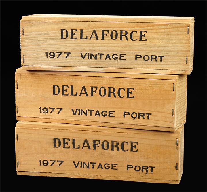 Three Bottles of 1977 Delaforce Port.: Three Bottles of 1977 Delaforce Port. Each in their original crate