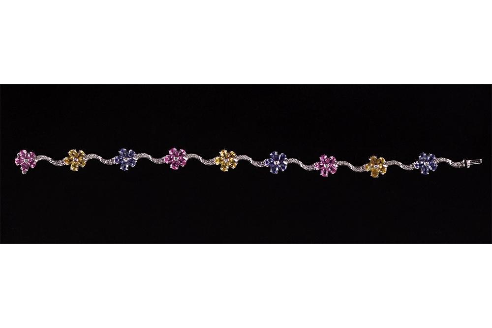 A Multi-Colored Sapphire and Diamond Bracelet. (1 of 1)
