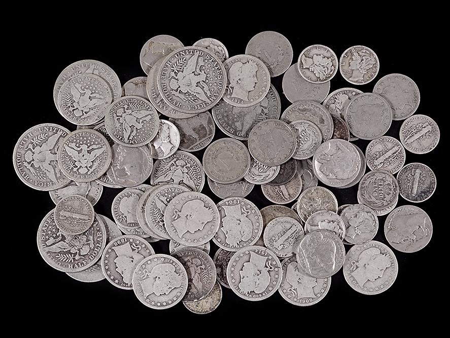 A Group of Barber Silver Halves, Quarters and Dimes. (1 of 1)