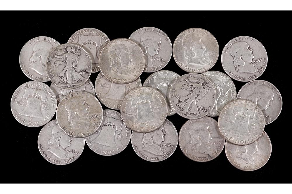 Twenty Franklin Silver Half Dollars and two Walking (1 of 1)