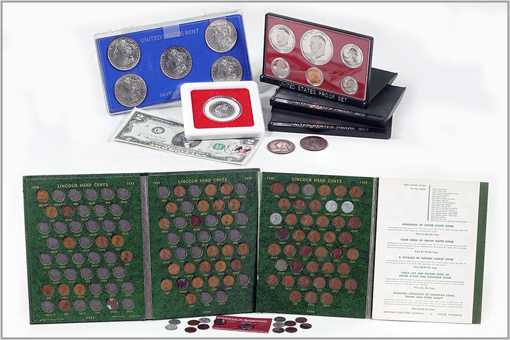 Five Morgan Silver Dollars and Various Coinage. (1 of 1)