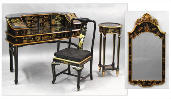 CHINOISERIE STYLE BLACK LACQUER AND PARCEL-PAIN