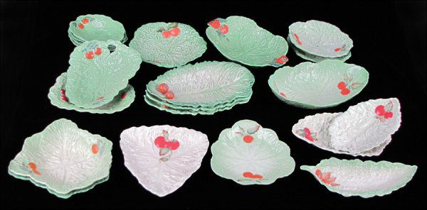 COLLECTION OF ENGLISH MAJOLICA TOMATO WARE.: COLLECTION OF ENGLISH MAJOLICA TOMATO WARE. By Carlton Ware and Beswick Ware