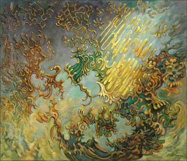 ROBERT LOHMAN (20TH CENTURY) UNTITLED.: ROBERT LOHMAN (20TH CENTURY) UNTITLED. Oil on board, signed 28"x32"