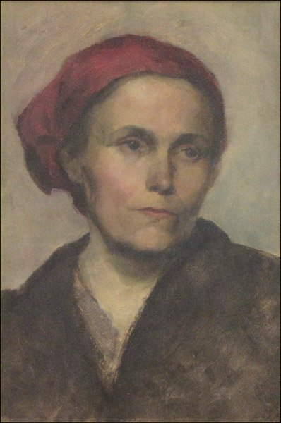 IN THE STYLE OF FRANZ DEFREGGER (AUSTRIAN 1835-: IN THE STYLE OF FRANZ DEFREGGER (AUSTRIAN 1835-1921) PEASANT WOMAN. Oil on board, bearing signature upper left 'Deregger '86;' Frame: 25.50" x 19.50" 18.75" x 12.50"