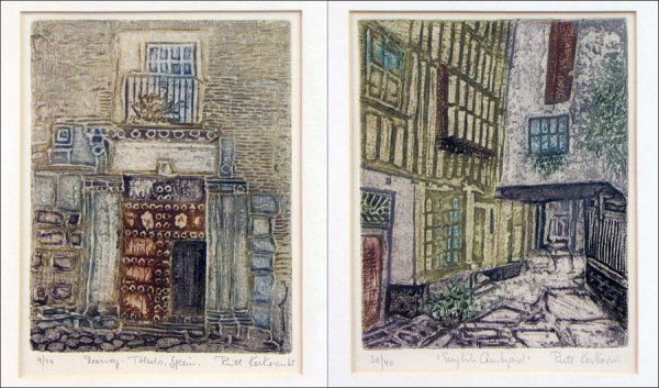 RUTH KERKOVIUS (B. 1921) TWO WORKS.: RUTH KERKOVIUS (B. 1921) TWO WORKS. Doorway & Courtyard: Each a color etching, signed, titled and numbered in pencil in the lower margin, editions 9/40 & 30/40; Frames: 15" x 12.75" 8.6" x 6.6"