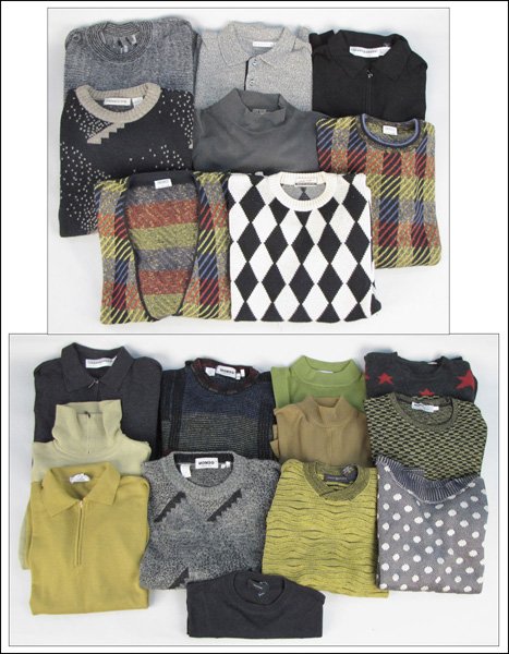 GROUP OF MEN'S KNITS AND SWEATERS.: GROUP OF MEN'S KNITS AND SWEATERS. With examples in cashmere, wool, and cotton