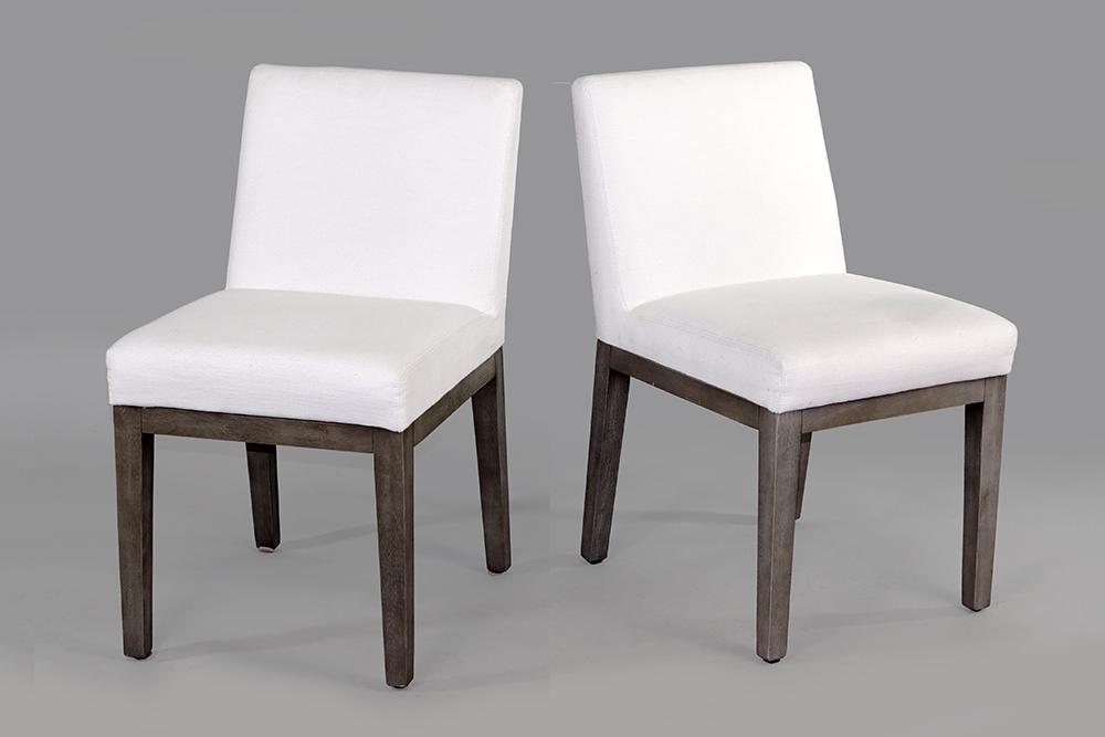 A Set of Eight Restoration Hardware Morgan Side Chairs.: A Set of Eight Restoration Hardware Morgan Side Chairs. Bearing a white textured weave upholstery on grey oak frames Back height: 32"