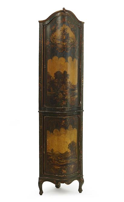 An Italian Painted Wood Corner Cabinet.: An Italian Painted Wood Corner Cabinet. 80" x 22" x 16"