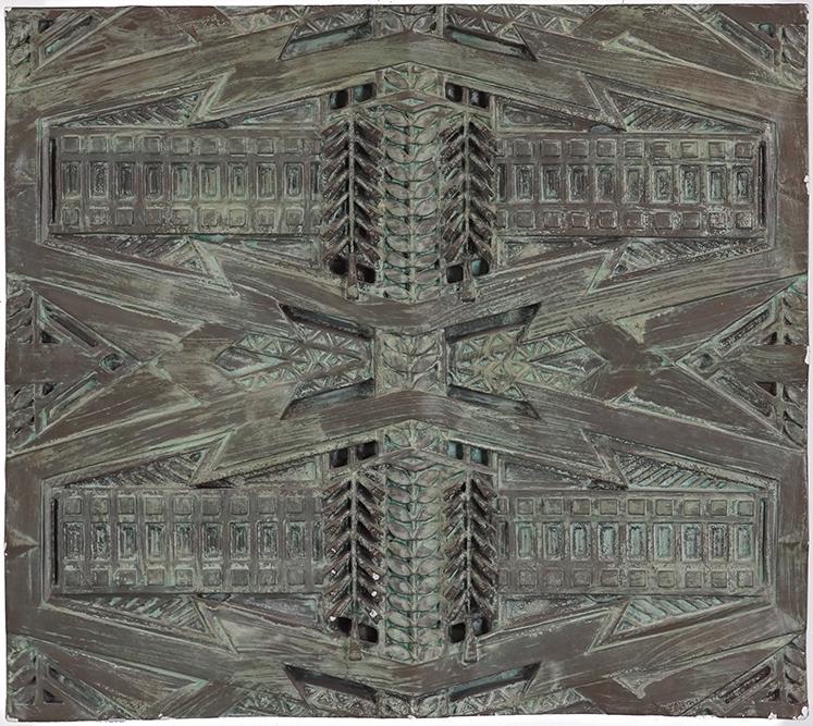 After Frank Lloyd Wright (American, 1867-1959): After Frank Lloyd Wright (American, 1867-1959) Architectural Element. Painted plaster relief (later casting), original design located at the Dana Thomas House, Springfield, IL 22" x 25" x 2 1/2"
