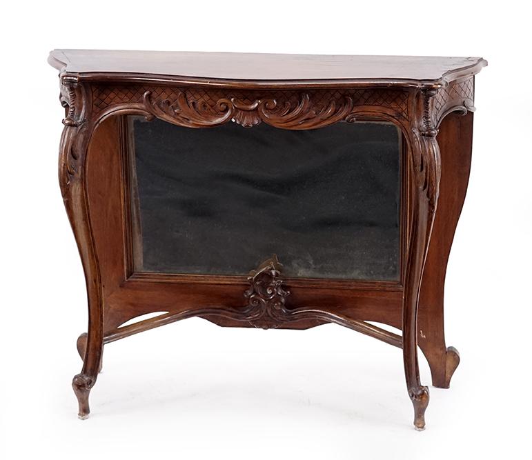 A Louis XV Style Carved Mahogany Console Table.: A Louis XV Style Carved Mahogany Console Table. With mirrored back 28 1/2" x 36" x 11 1/2"