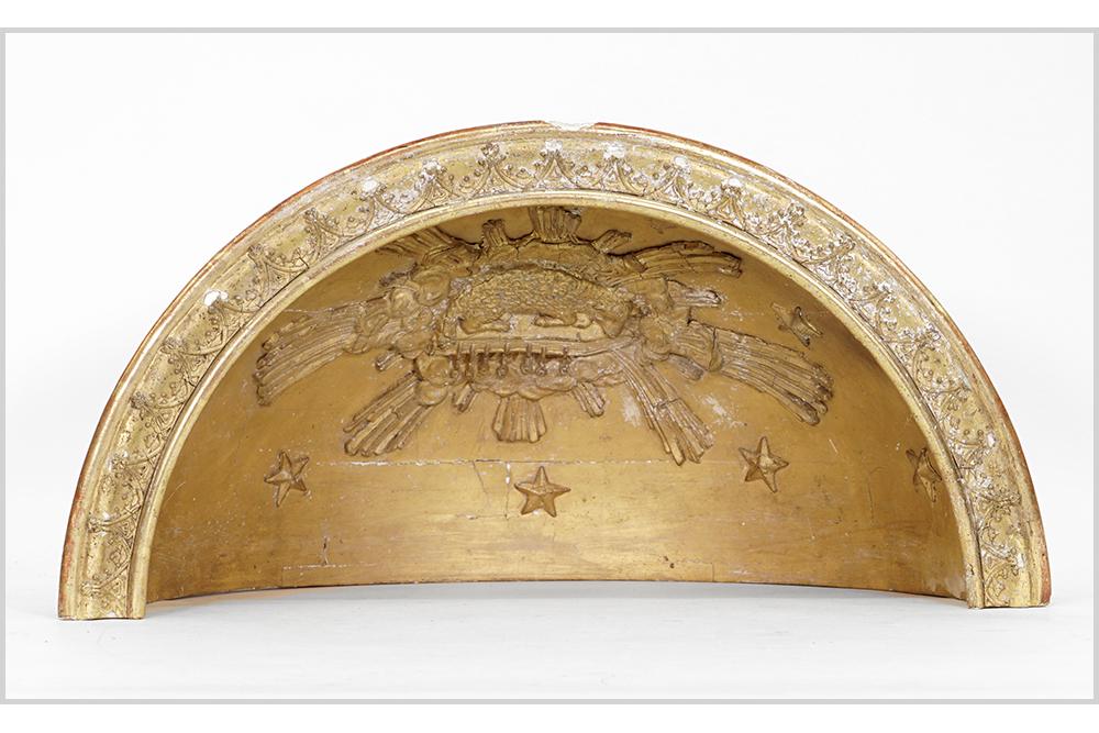 An Architectural Element.: An Architectural Element. Gesso and giltwood element depicting a sleeping lamb surrounded by stars 10" x 20" x 10"