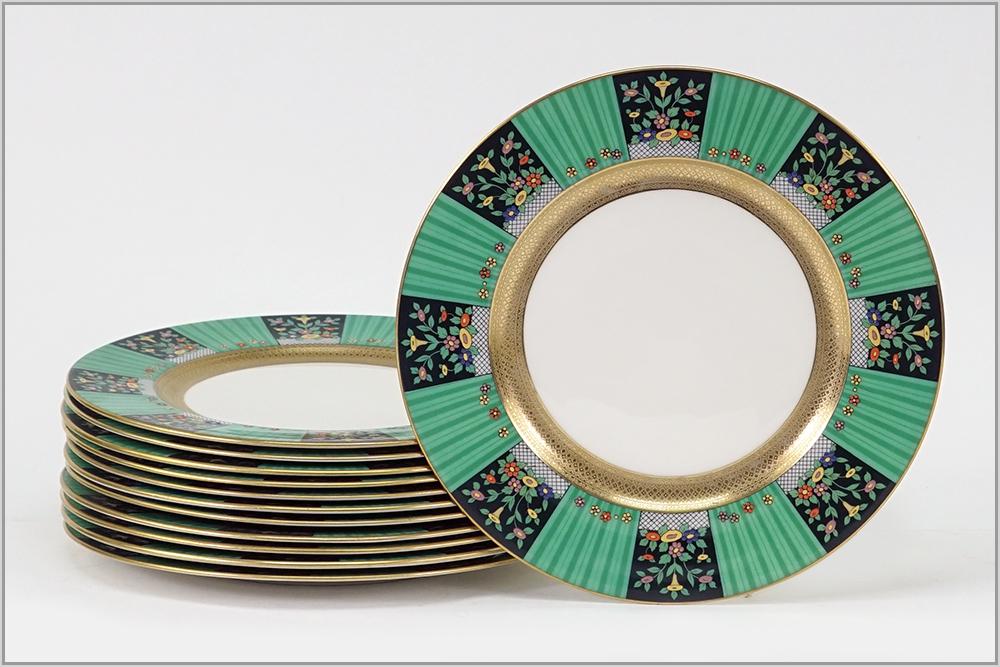 A Set of Twelve Lenox Service Plates.: A Set of Twelve Lenox Service Plates. Gilt and enameled porcelain plates are numbered on the reverse "1830 / X .99-2" Diameter: 10 3/8"