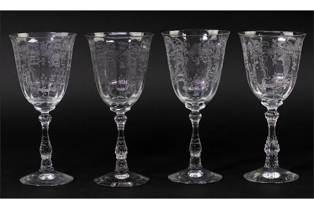 A Set of Twelve Fostoria Water Goblets.: A Set of Twelve Fostoria Water Goblets. Meadow Rose pattern Height: 7 5/8"