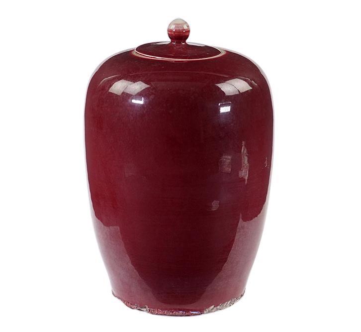 A Chinese Ox Blood Glazed Covered Jar.: A Chinese Ox Blood Glazed Covered Jar. Height: 13"