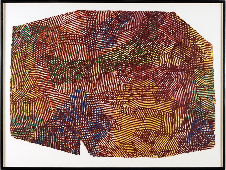 Sam Gilliam (American, B. 1933) Lattice I.: Sam Gilliam (American, B. 1933) Lattice I. Color lithograph with relief printing, 1982; signed in pencil en verso, titled, dated 1982, and numbered 23/33 32" x 44 1/2" Frame: 36 3/4" x 48 3/4"