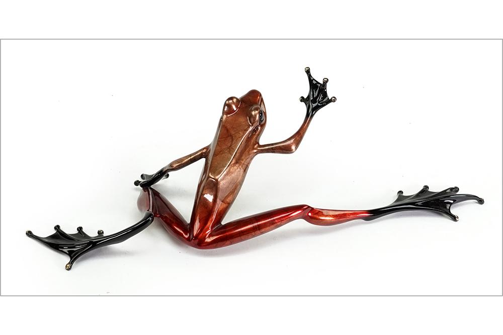 Tim Cotterill (British, B. 1950) Red Frog.: Tim Cotterill (British, B. 1950) Red Frog. Polychrome decorated bronze frog is signed, dated 05 and numbered twice 437/1000 and EV 27/50 ES 3 1/4" x 12" x 3 1/2"