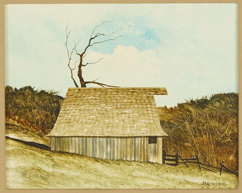 Arrowsmith (20th Century) Barn.: Arrowsmith (20th Century) Barn. Oil on masonite, signed lower right. Provenance: W.T. Burger Co 8" x 10" Frame: 12" x 14"