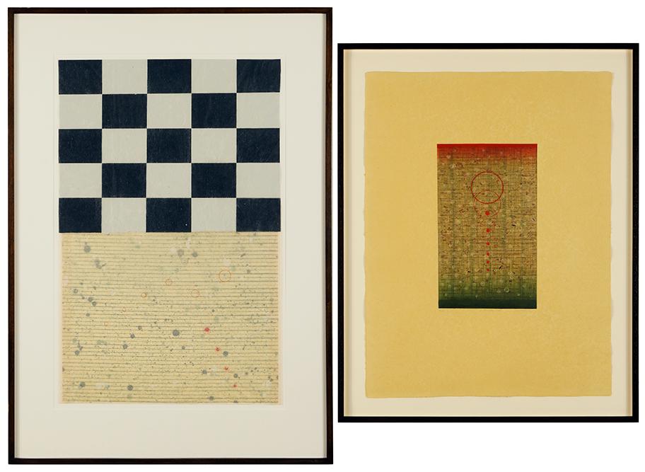 David Shapiro (American, 1944-2014) Two Works.: David Shapiro (American, 1944-2014) Two Works. Including 'Kala II', a color lithograph and woodcut, and 'Seven Centers', a color etching, both pencil signed lower center, titled, dated '88 and '89, an