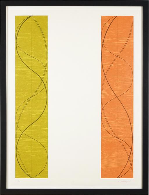 Robert Mangold (American, B. 1937) Two Columns C.: Robert Mangold (American, B. 1937) Two Columns C. Color etching and relief print on mounted mulberry paper, 2004, pencil signed lower right, inscribed 'C', and numbered 27/30. Published by Pace Editio