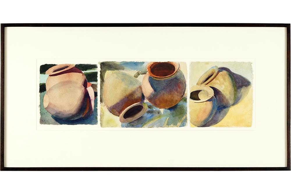 Joel Janowitz (American, B. 1945) Untitled D, G, & H.: Joel Janowitz (American, B. 1945) Untitled D, G, & H. Three watercolors in one frame, each pencil signed and dated 1989 Largest: 9 3/4" x 12 3/4" Overall: 9 3/4" x 31 1/2" Frame: 21 3/4" x 42 3/4"