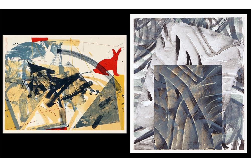 Steven Sorman (American, B. 1948) Two Works.: Steven Sorman (American, B. 1948) Two Works. Including 'Behind This', a color lithograph and monotype collage, pencil signed lower center, dated 1987, and titled and 'One (no two) I', a color lithogra