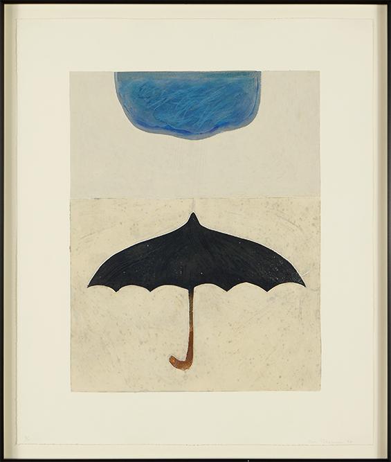 Sam Richardson (American, 1934-2013) Showers.: Sam Richardson (American, 1934-2013) Showers. Color aquatint, pencil signed lower right, dated '98, and numbered 8/10 18 1/4" x 14 1/4" Frame: 29 3/4" x 25 3/4"