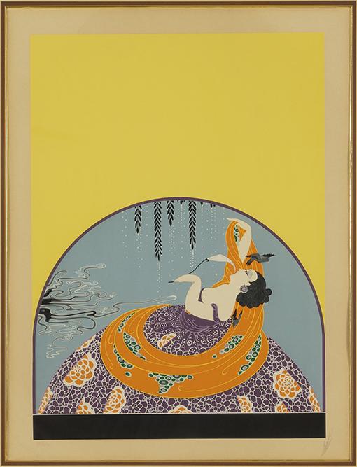 Erte (Romain de Tirtoff) (Russian-French, 1892-1990): Erte (Romain de Tirtoff) (Russian-French, 1892-1990) After the Rain. Color serigraph, 1979, pencil signed lower right and numbered 20/300, published by Circle Fine Art 25" x 18" Frame: 37" x 30 1/4"