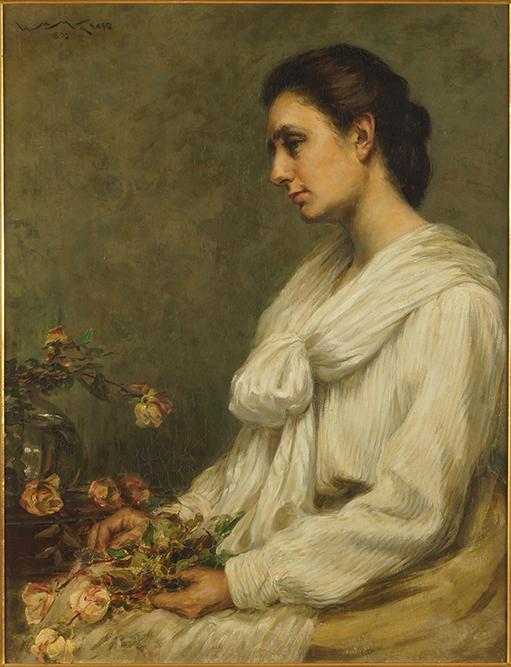 Manner of William Merritt Chase (American, 1849-1916): Manner of William Merritt Chase (American, 1849-1916) Woman with Roses. Oil on canvas, bearing signature and date 1872 upper left. Provenance: R.H. Love Galleries, Chicago 33 3/4" x 26" Frame: 44" x 3