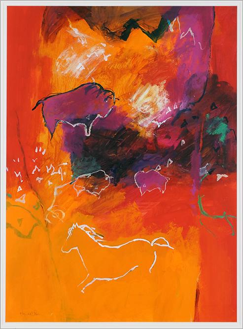 Harold E. Larsen (American, B. 1935) Cave Painting.: Harold E. Larsen (American, B. 1935) Cave Painting. Acrylic on board, signed lower left 29 1/2" x 21 3/4" Frame: 38 1/4" x 30 1/4"