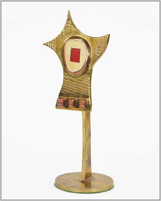 Thom Wheeler (American, B. 1946) The Bird.: Thom Wheeler (American, B. 1946) The Bird. Engraved brass, copper, and inlaid stone, signed on base and dated '96 Height: 10 3/4"