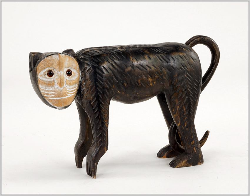 Artist Unknown (20th Century) Monkey.: Artist Unknown (20th Century) Monkey. Carved and painted wood, unsigned 10 1/2" x 16 1/2" x 4 1/4"