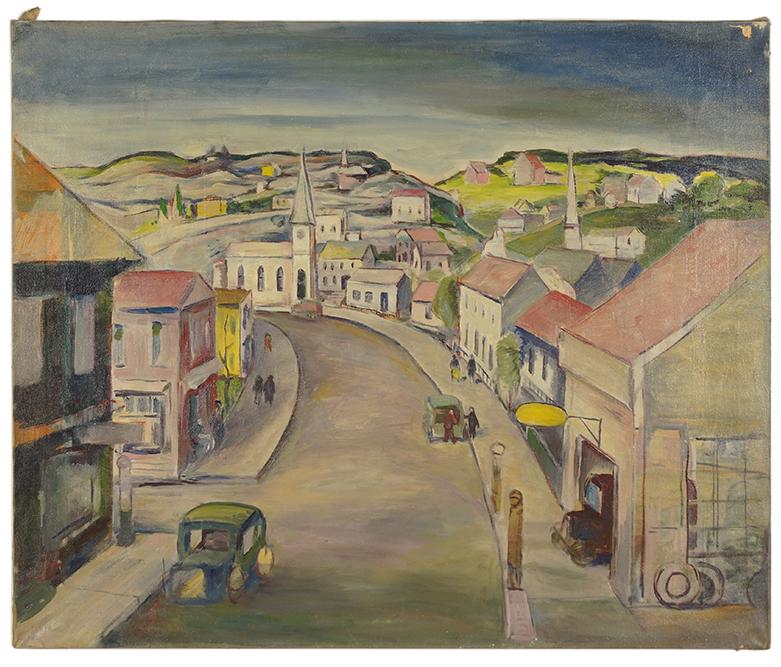 Louis Phillipe Grumieaux (Belgian-American, 1872-1953): Louis Phillipe Grumieaux (Belgian-American, 1872-1953) Small Town. Oil on canvas, unsigned, unframed. Provenance: Estate of the Artist 30" x 36"