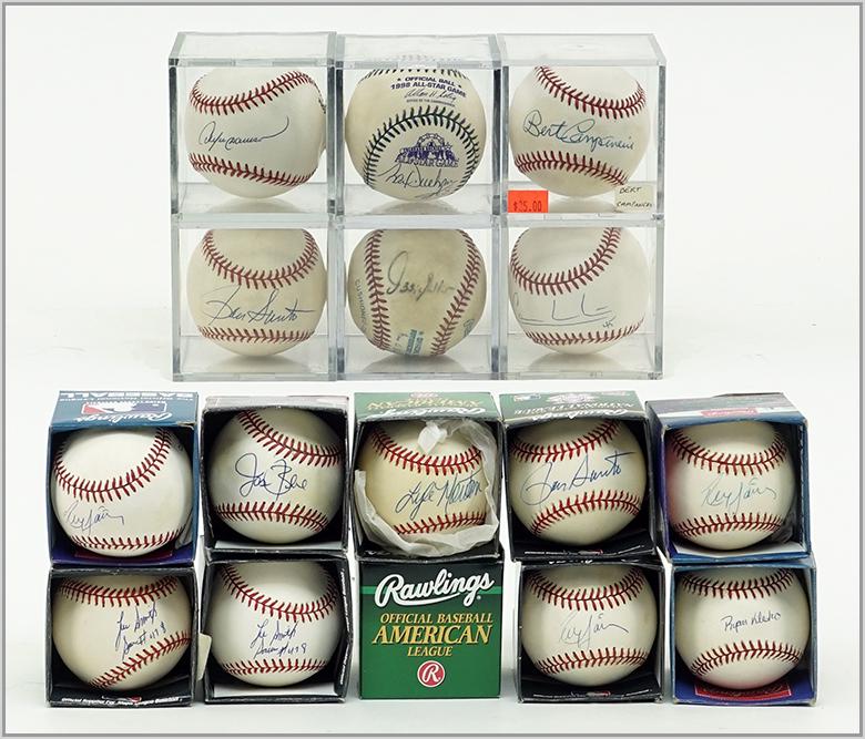 Fifteen Signed Major League Baseballs.: Fifteen Signed Major League Baseballs. Consisting of signatures of Ryan Kelso, Lyle Moulton, Lee Smith #478, Bert Campaneris, Ray Durham, Ron Santo and other which are illegible