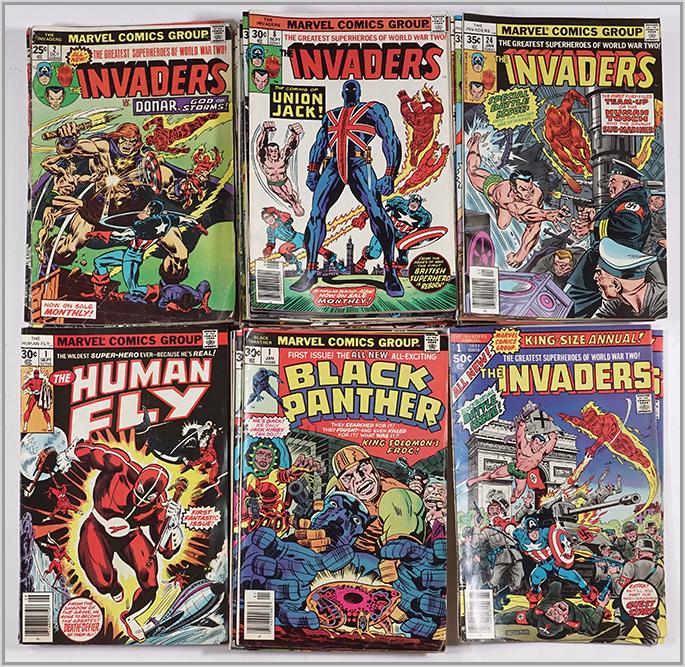 A Group of Marvel Bronze Age Comic Books.: A Group of Marvel Bronze Age Comic Books. Featuring The Black Panther 8 issues between 1-15, 2 #1 issues. The Human Fly 8 issues between 1-15, including 3 #1's. The Invaders, 30 issues between 2-40. T