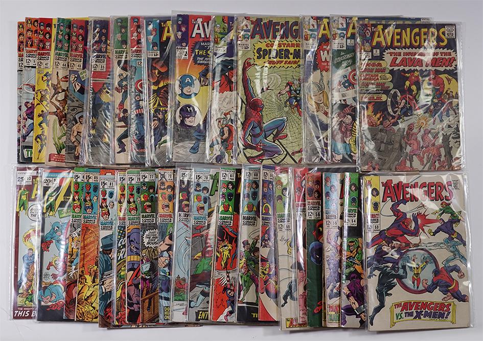Marvel The Avengers Silver Age Comic Books.: Marvel The Avengers Silver Age Comic Books. Consisting of 38 various issues between #5 and #85. Together with 3 Bronze Age The Avengers comics issues #86, 93 & 97