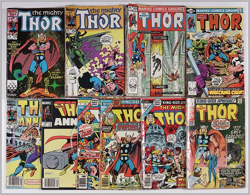 Marvel The Mighty Thor Bronze and Modern Age Comic: Marvel The Mighty Thor Bronze and Modern Age Comic Books. Consisting of 30 issues between 304 to 397. Together with Thor King Size Special issue 3, King Size Annual 5,6 and 7 and Thor Annual 11 and 12