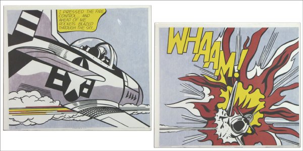 ROY LICHTENSTEIN (1923-1997) WHAAM! (DIPTYCH).: ROY LICHTENSTEIN (1923-1997) WHAAM! (DIPTYCH). Offet color lithographs, 1963, unsigned edition, published by The Tate Gallery, London, printed by Lautrec Ltd., Leeds; Loose sheets 25.1" x 29.4" (sheet