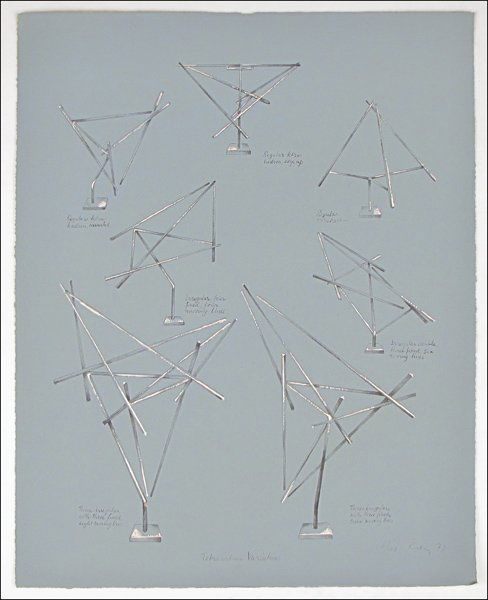 GEORGE RICKEY (AMERICAN 1907-2002) TETRAHEDRON: GEORGE RICKEY (AMERICAN 1907-2002) TETRAHEDRON VARIATIONS. Lithograph in colors, 1971, signed, dated and numbered in pencil lower right, edition 6/100; Loose sheet 22" x 18"