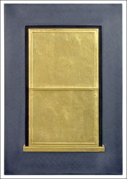 ERIC ORR (AMERICAN 1939-1998) BLIND WINDOW, 199: ERIC ORR (AMERICAN 1939-1998) BLIND WINDOW, 1990. Gold leaf on lead wrapped over board, signed, titled and dated on the reverse; Numbered on the reverse in black marker 'EO90-14' 20.25" x 14"